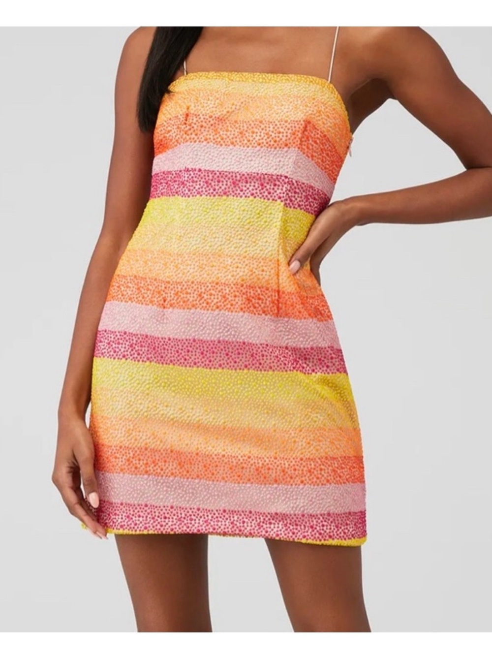 Show Me Your MuMu Orange Yellow Pink Striped Mini Dress Shimmer Vibrant